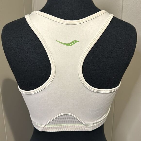 Saucony white/lime color block racerback sports bra. Small. - Picture 3 of 4